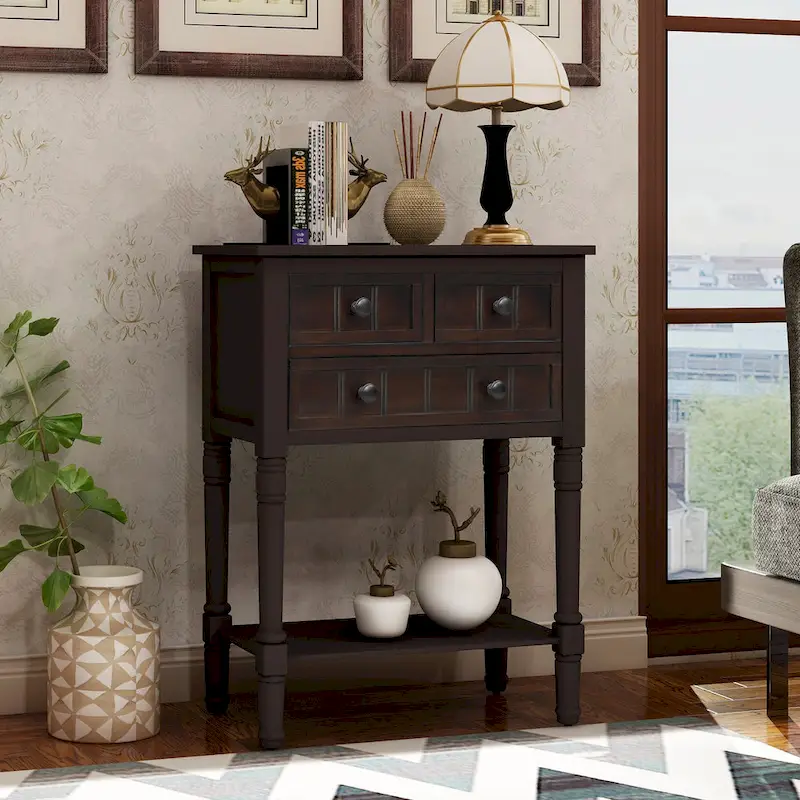 Console Table with 3 Drawers and Bottom Shelf, White / Grey / Green / Espresso / Navy