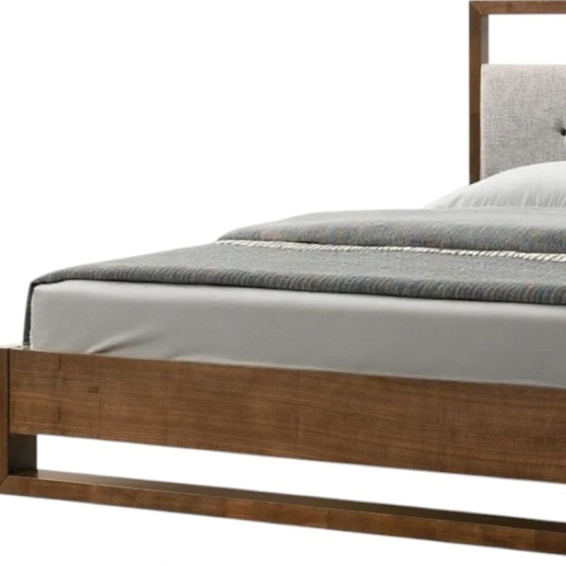 HomeRoots Brown and Gray Wood Tufted Upholstered King Bed Frame