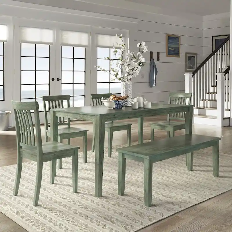 Wilmington II 60-Inch Rectangular Antique Sage Green Dining Set by iNSPIRE Q Classic
