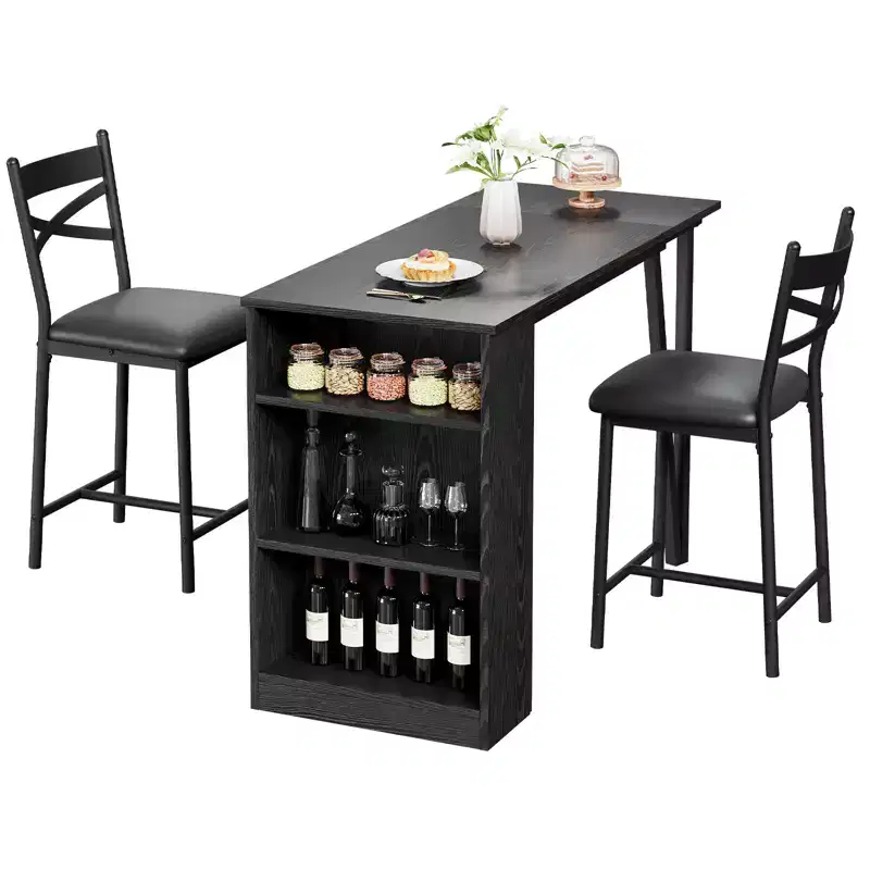 Dining Table Set, Counter Height Kitchen Table Set for 2 with Storage Shelves, Expandable Bar Table
