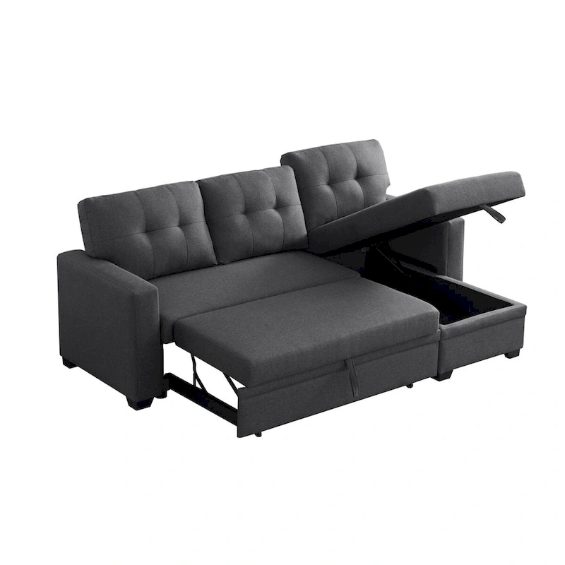 Upholstered Pull Out Sectional Sofa with Chaise - 82W x 53D x 34.5H