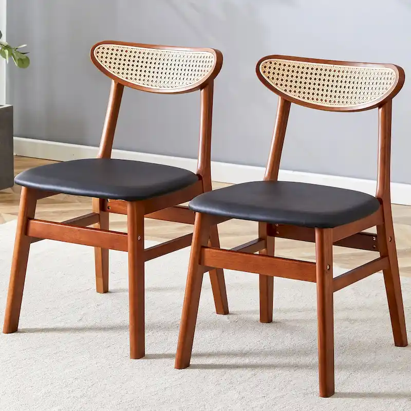 Wooden Dining Chairs Set of 2 with Small Curved Back and PU Cushion