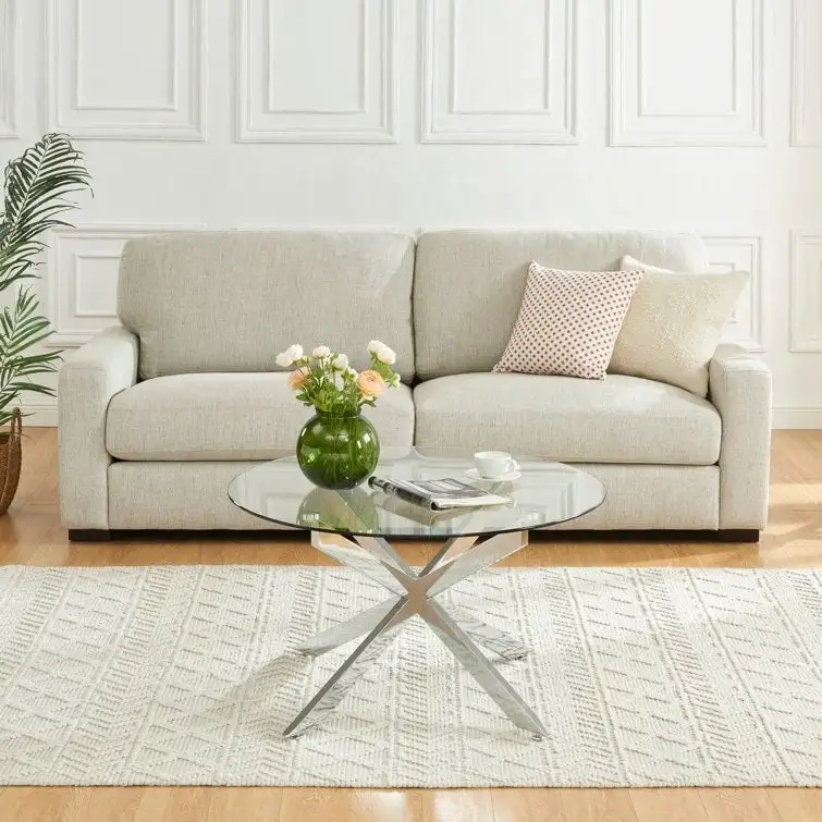 35.4 Round Coffee Table With Glass Top