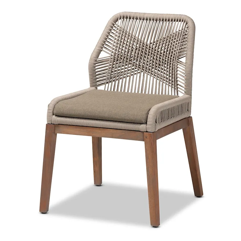 Transitional Woven Rope Mahogany Dining Side Chair with Removable Cushion – Grey