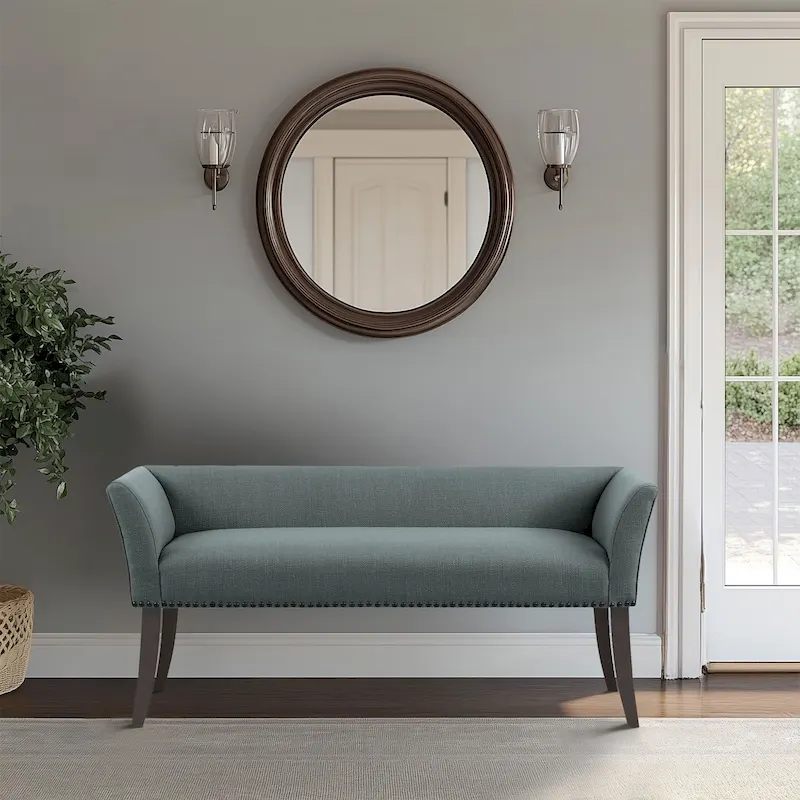 Madison Park Welburn 49.5 Upholstered Bench with Back & Wood Legs
