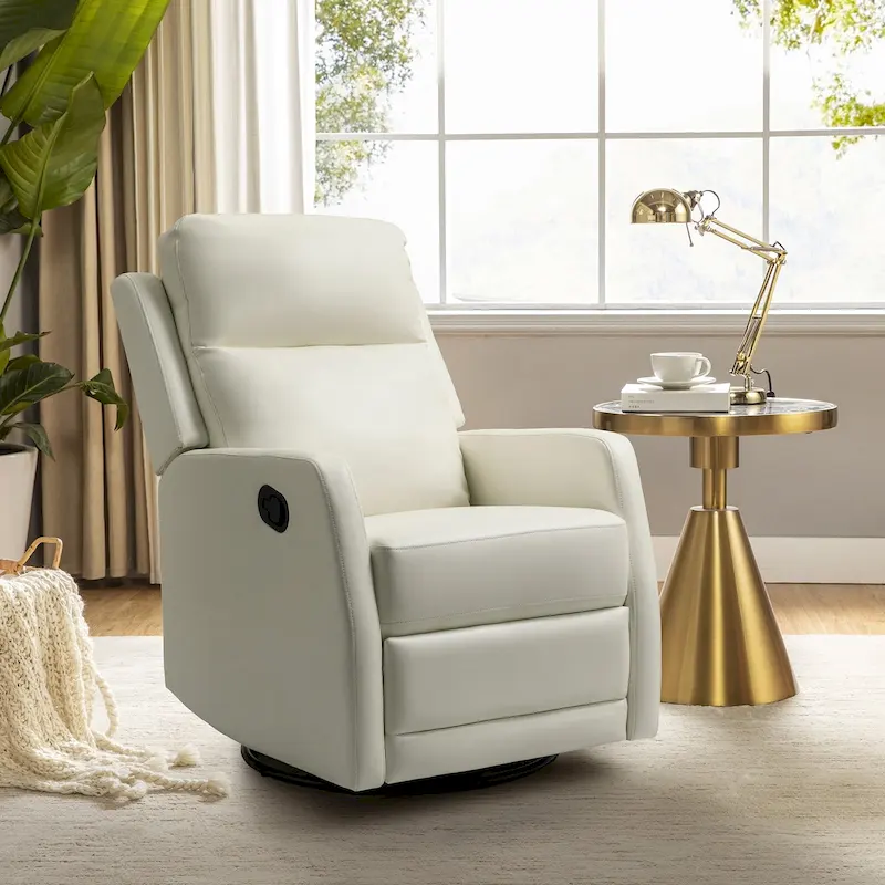 Modern Faux Leather Manual Rocking Swivel Recliner with Wingback