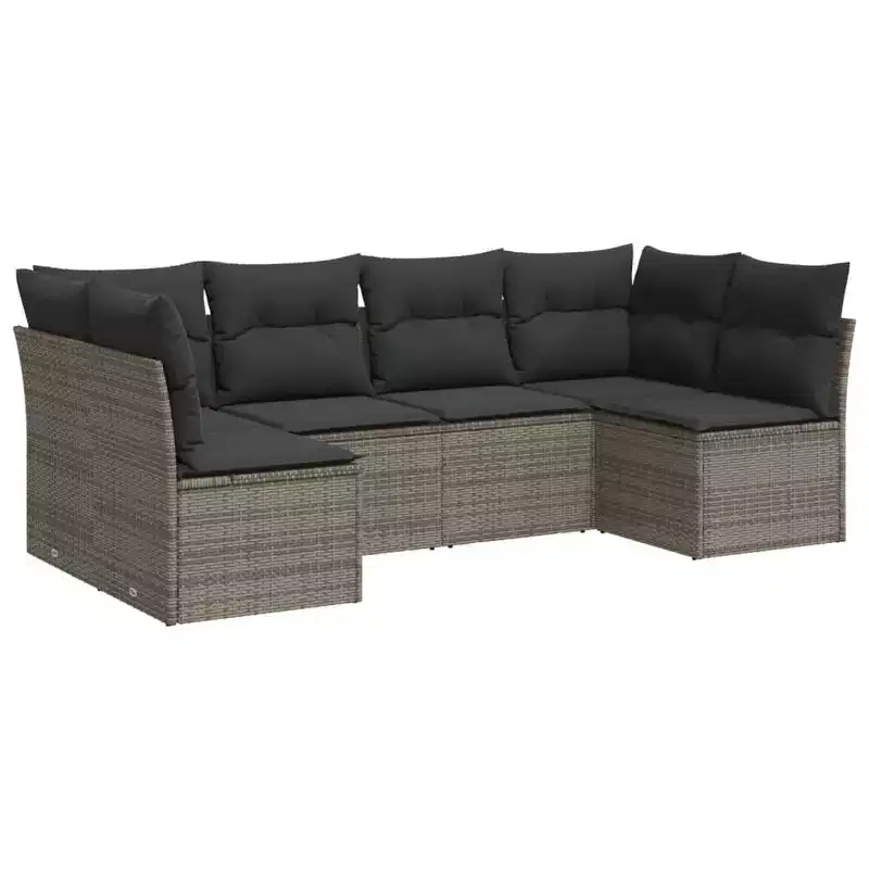 vidaXL 7 Piece Patio Sofa Set with Cushions Poly Rattan - With Table Black and Cream