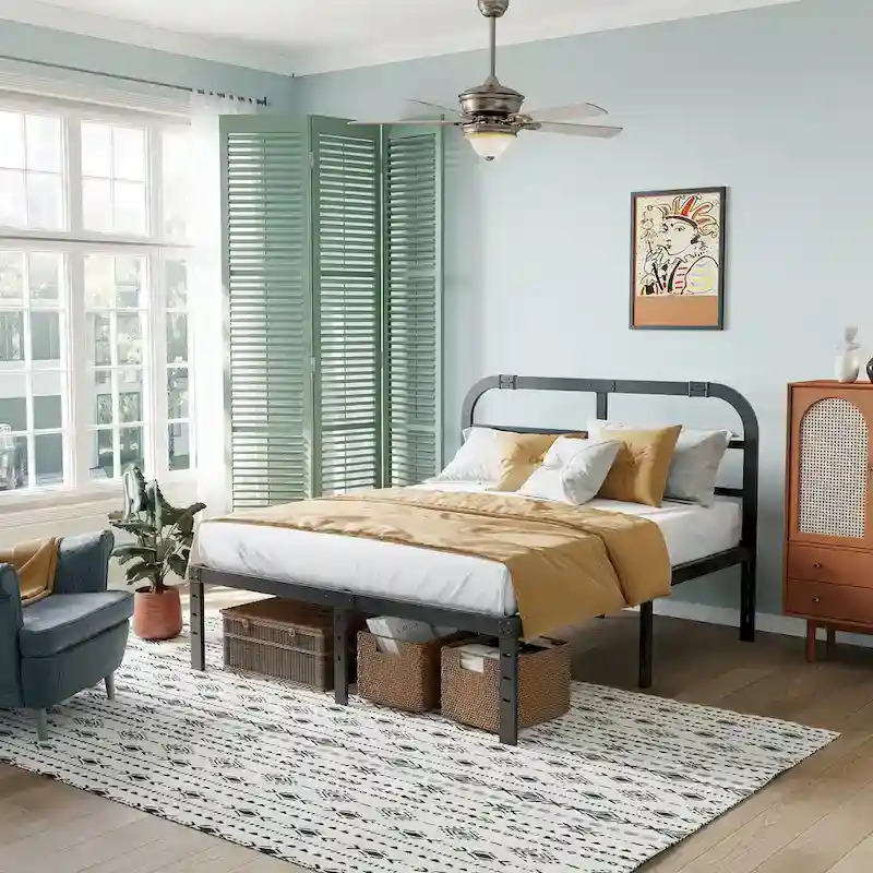 Black Metal Bed Frame with Headboard, 14