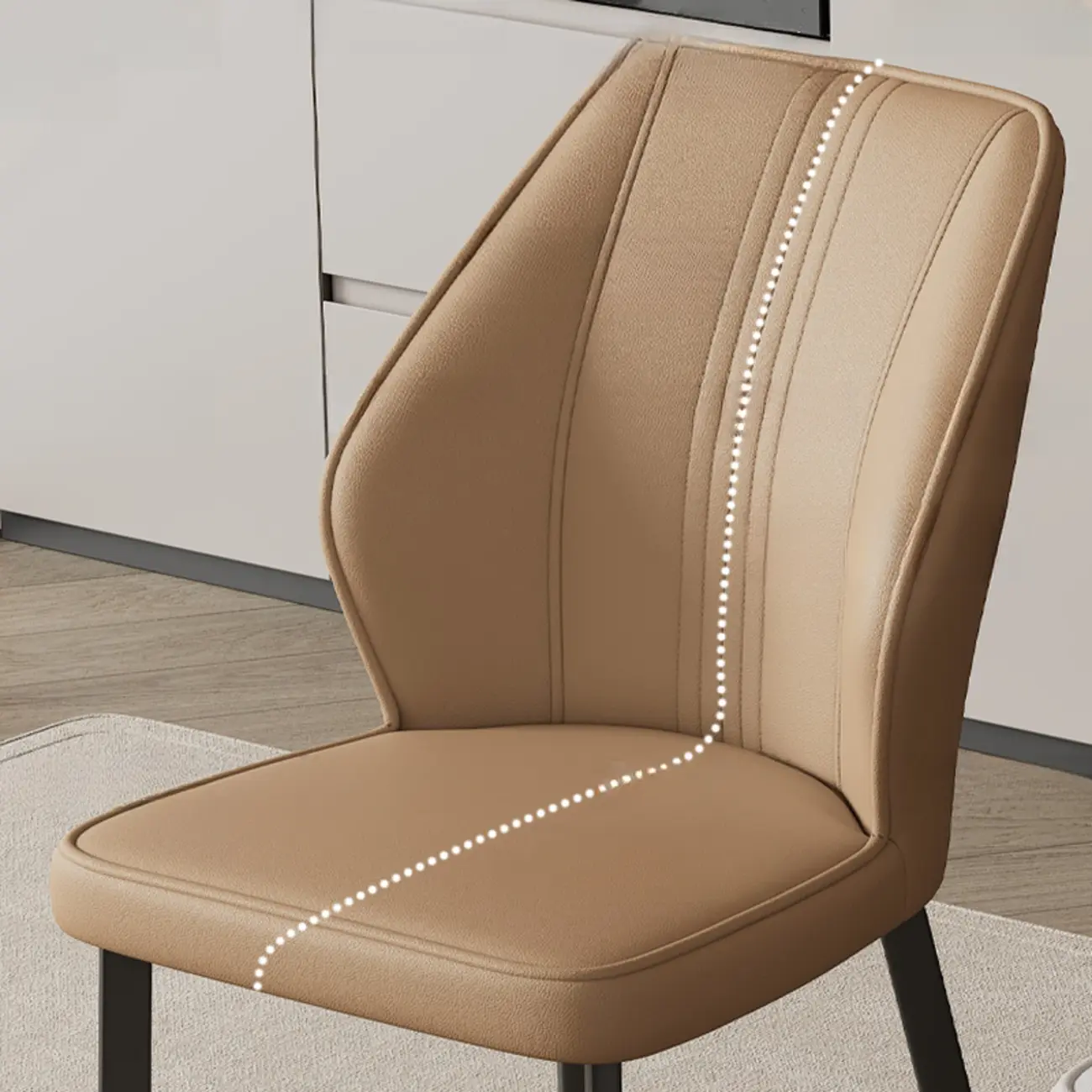 Modern Faux Leather Upholstered Wingback Dining Chair with Metal Legs
