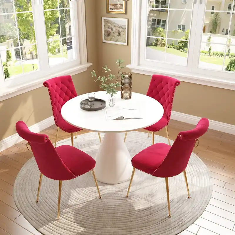 48  Light Luxury White High Gloss Large Countertop Dining Table with Velvet Dining Chair Set