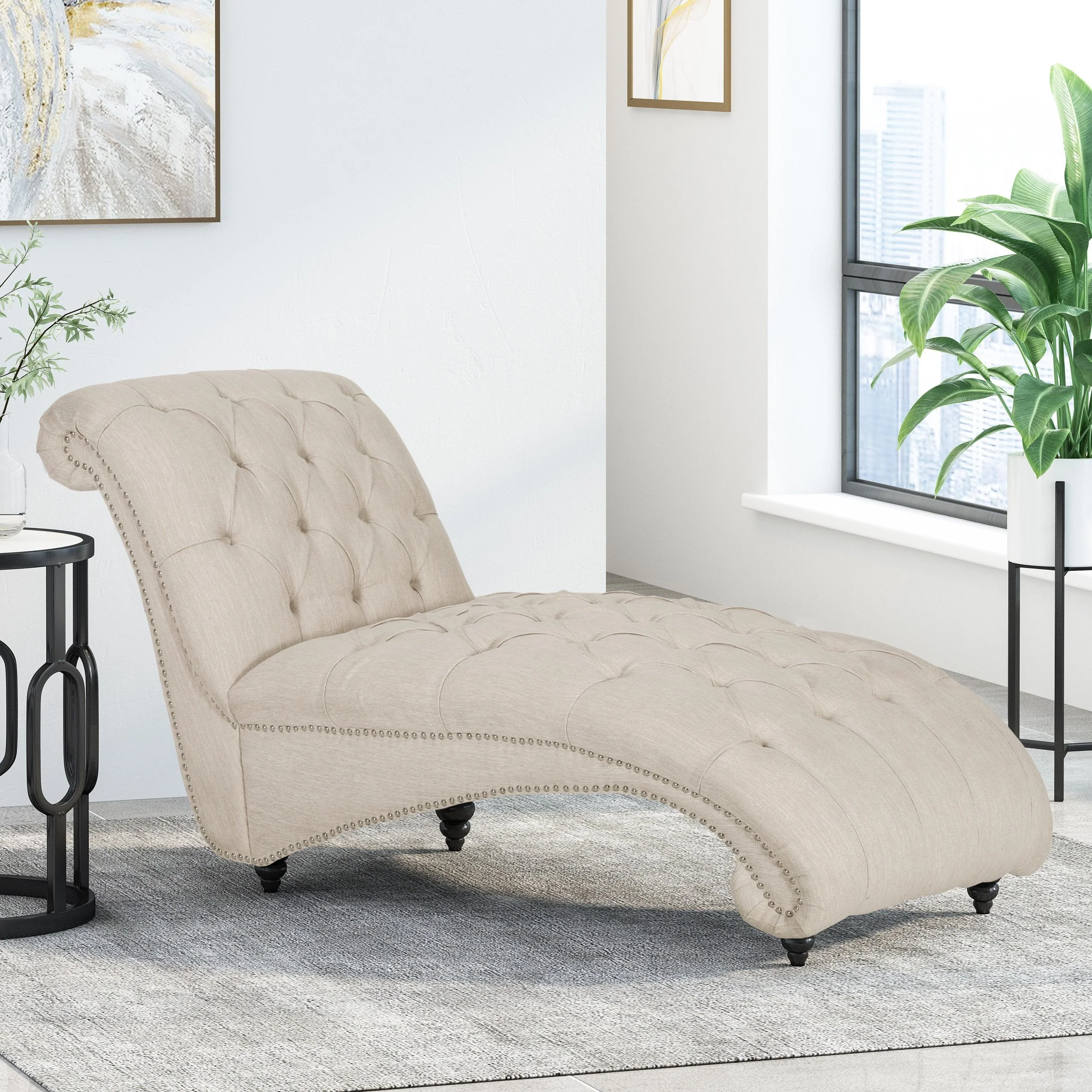 Contemporary Fabric Button Tufted Chaise Lounge - NH243413