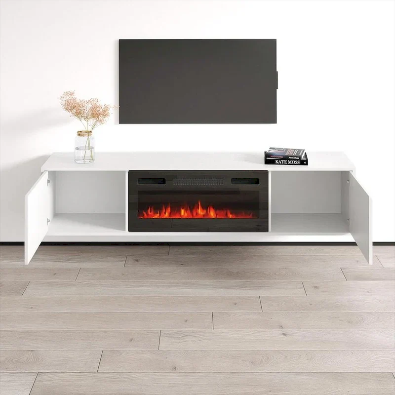 Modern TV Stand with Electric Fireplace - High Gloss
