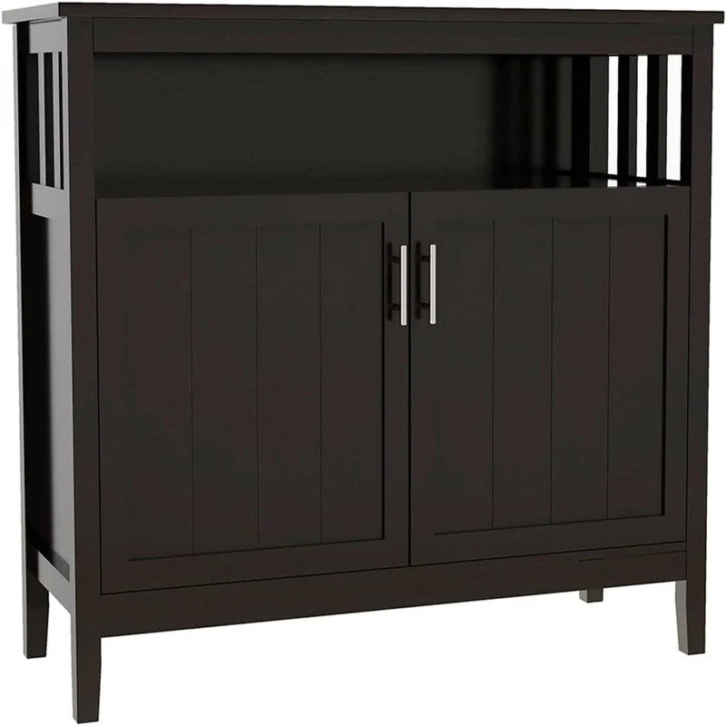 White Storage Cabinet with 2 Doors and Open Shelf