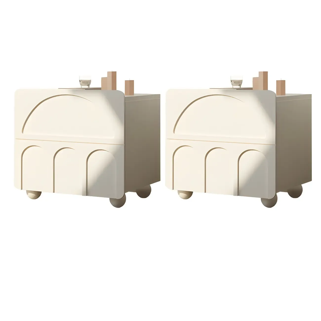 White Modern 2 Drawers Solid Wood Small Nightstand