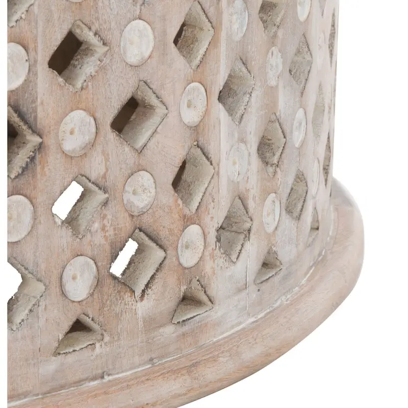 Round Mango Wood Coffee Table with Lattice Base