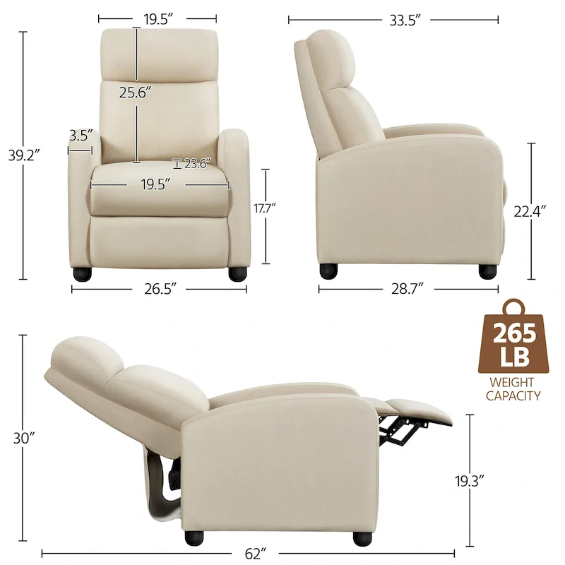 Yaheetech Modern Fabric Recliner Chair