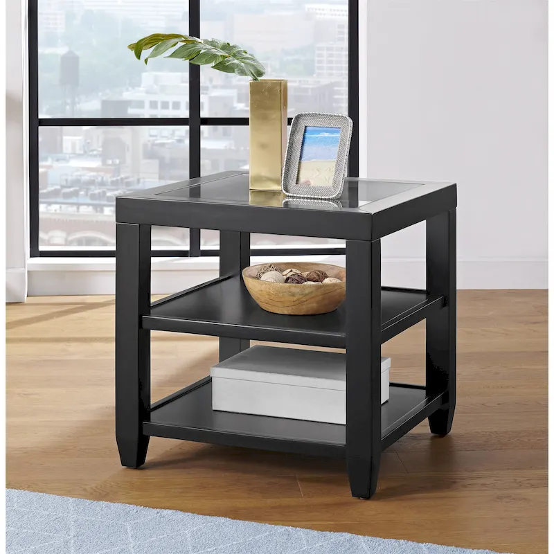 Wood and Glass Top 24-Inch Wide End Table with Shelf Storage