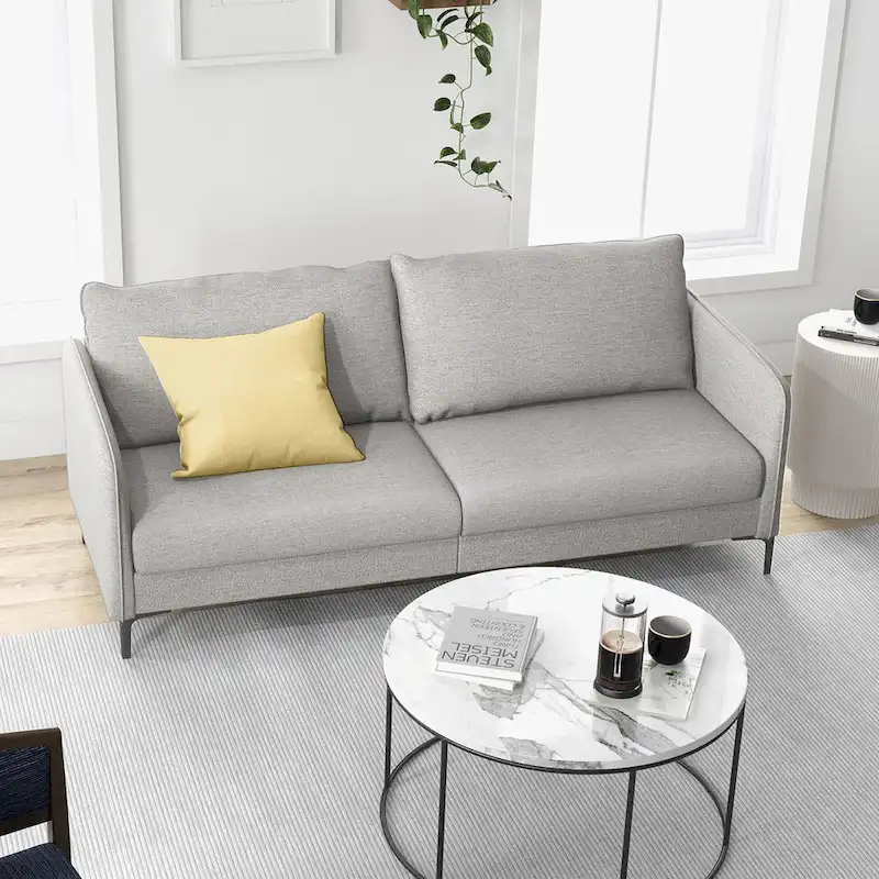 76-Inch Upholstered Loveseat Sofa with Metal Legs – Grey