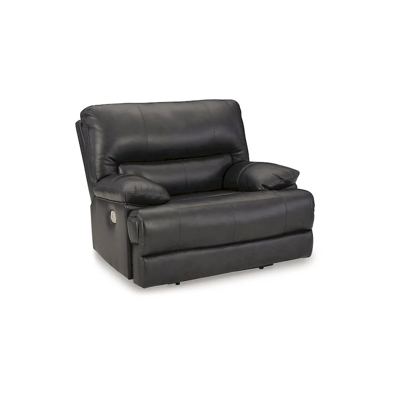 Black Leather Power Recliner with Adjustable Headrest