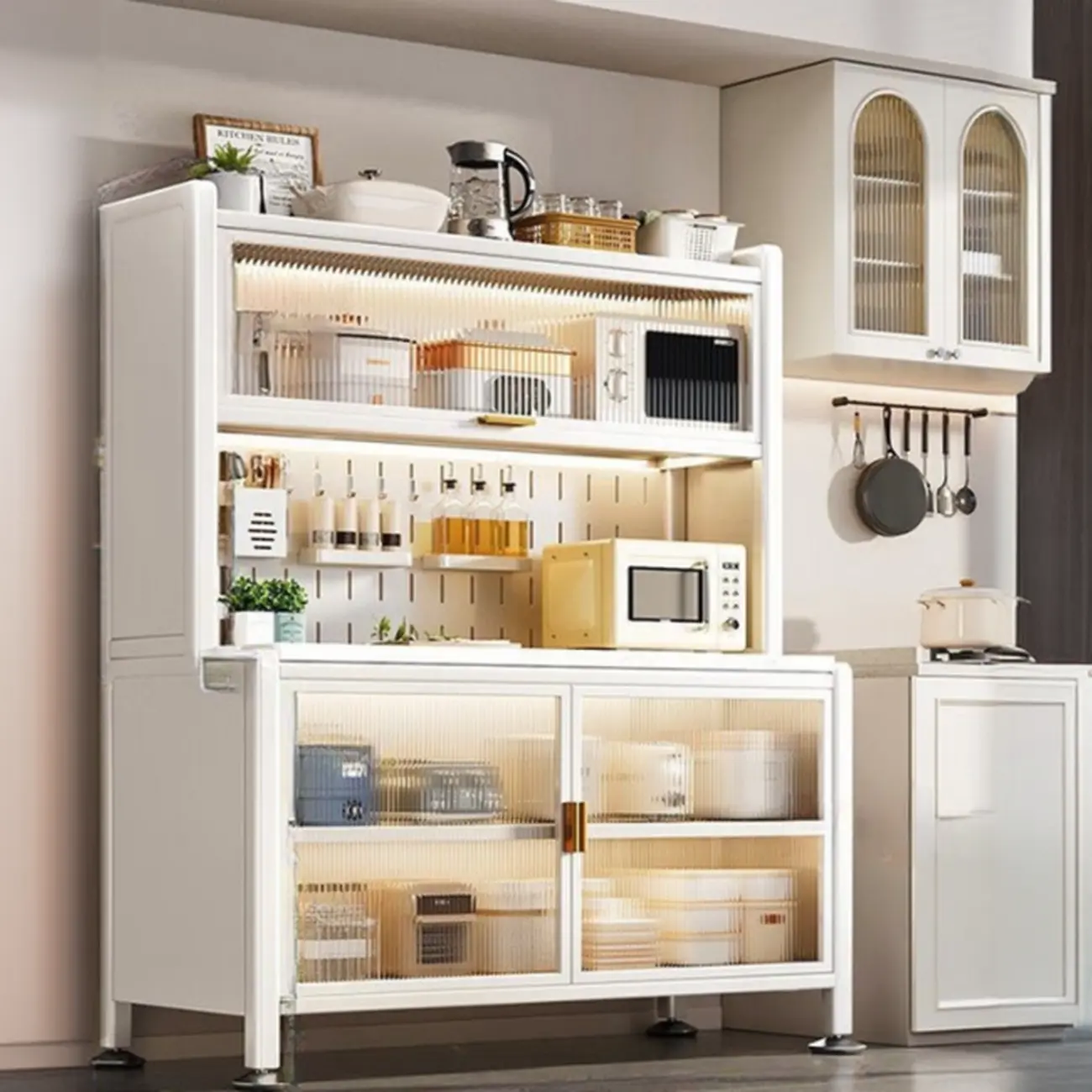 Modern Metal Buffet with Stone Countertop Narrow Design