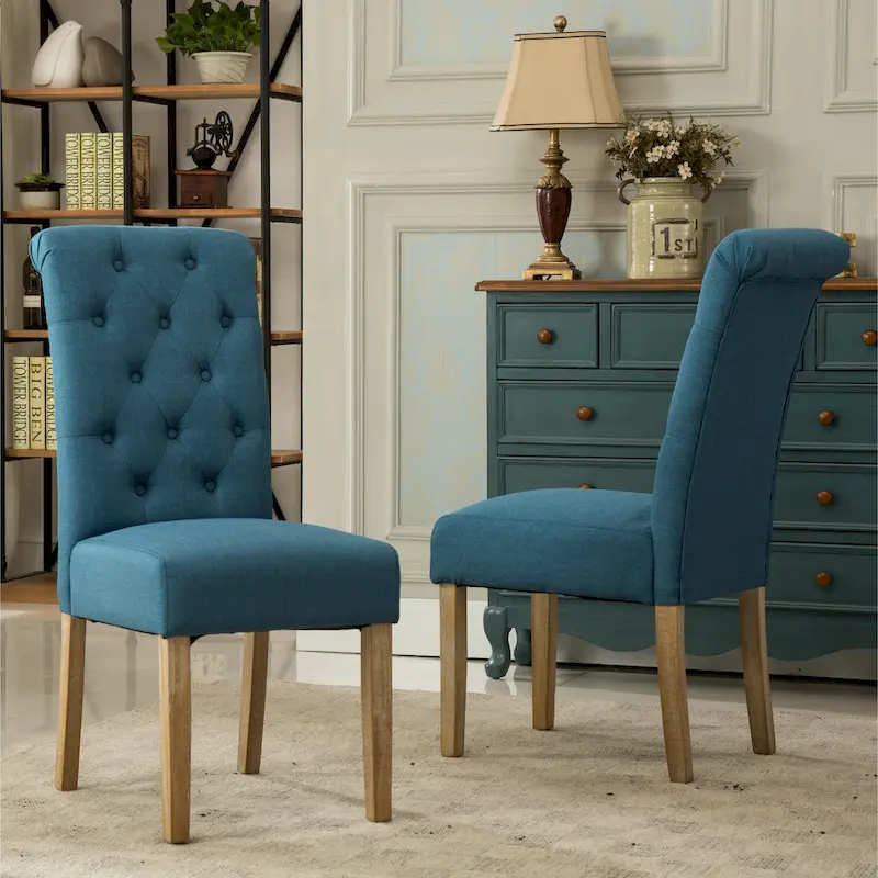 Dining Table with 6 Tufted Chairs, Turned-Leg