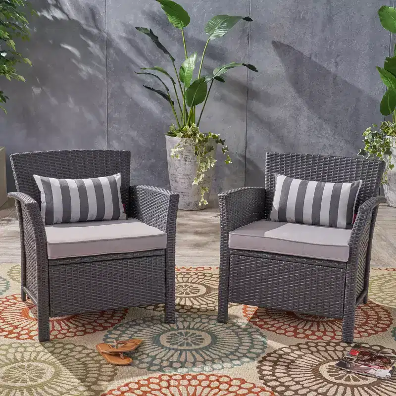 Christopher Knight Home Lucia Outdoor Wicker Club Chairs with Cushion (Set of 2), Gray/Light Gray