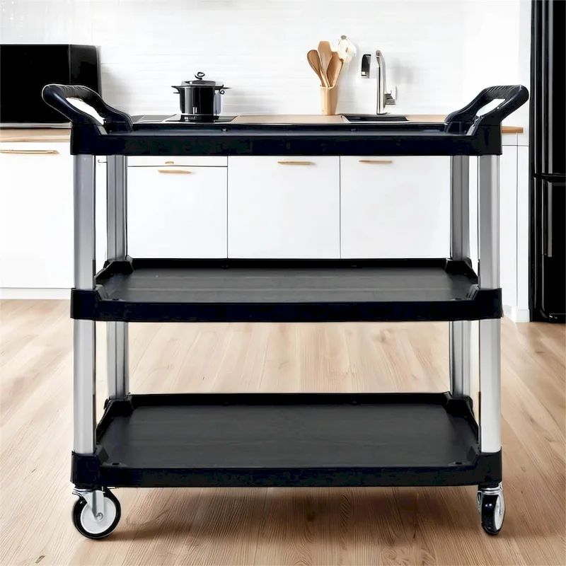 3 Layer Thickened Plastic Mobile Kitchen Cart with Metal Frame