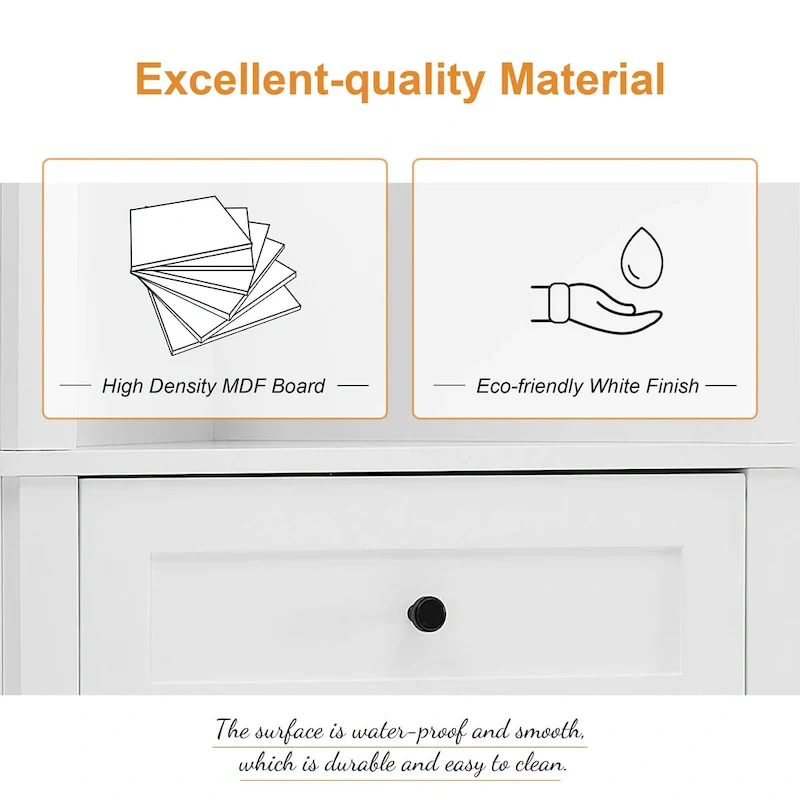 Triangle Tall Cabinet with 3 Drawers and Adjustable Shelves MDF Board with Painted Finish