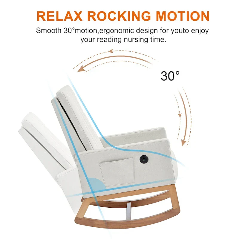 Gray Teddy Velvet Adjustable Rocking Chair with Footrest