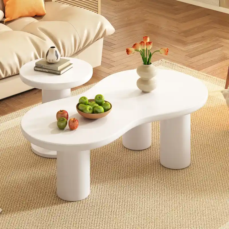 White Cloud-Shape 2-Piece Nesting Coffee Table Set