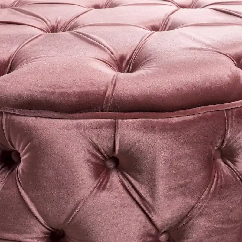 Modern Glam Tufted Velvet Round Ottoman