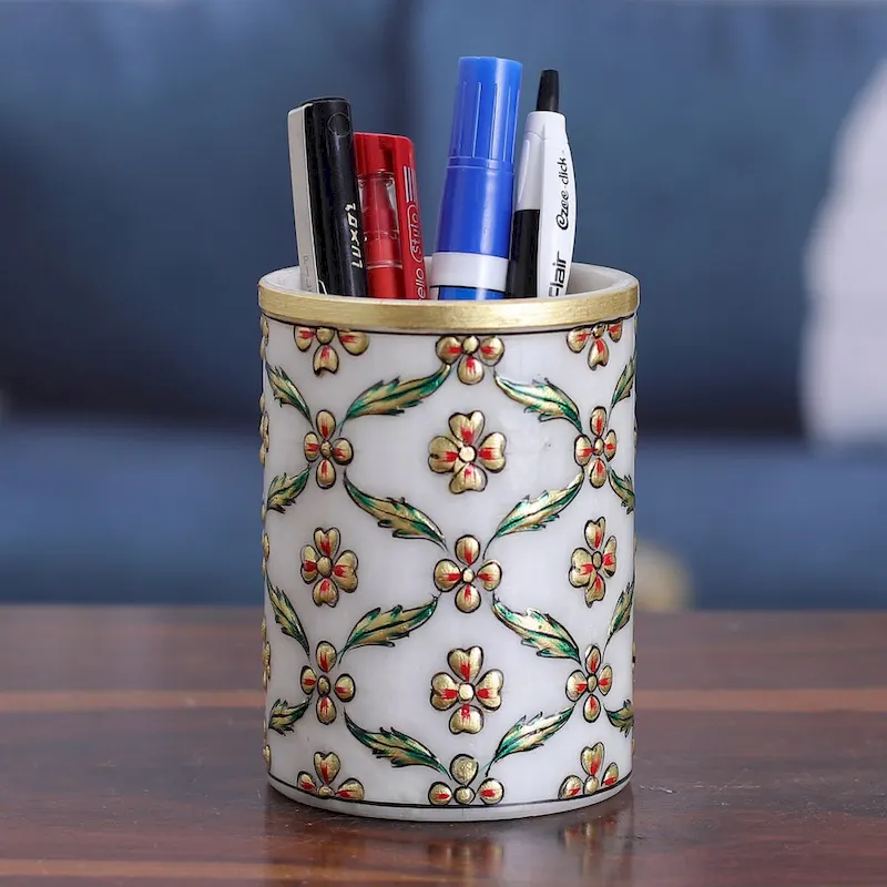 Novica Handmade Blooming Mesh Marble Pen Holder