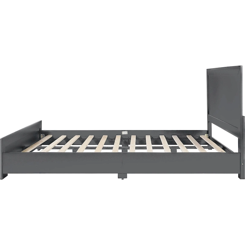 HomeRoots Gray Inlaid Panels Wood Queen Bed Frame