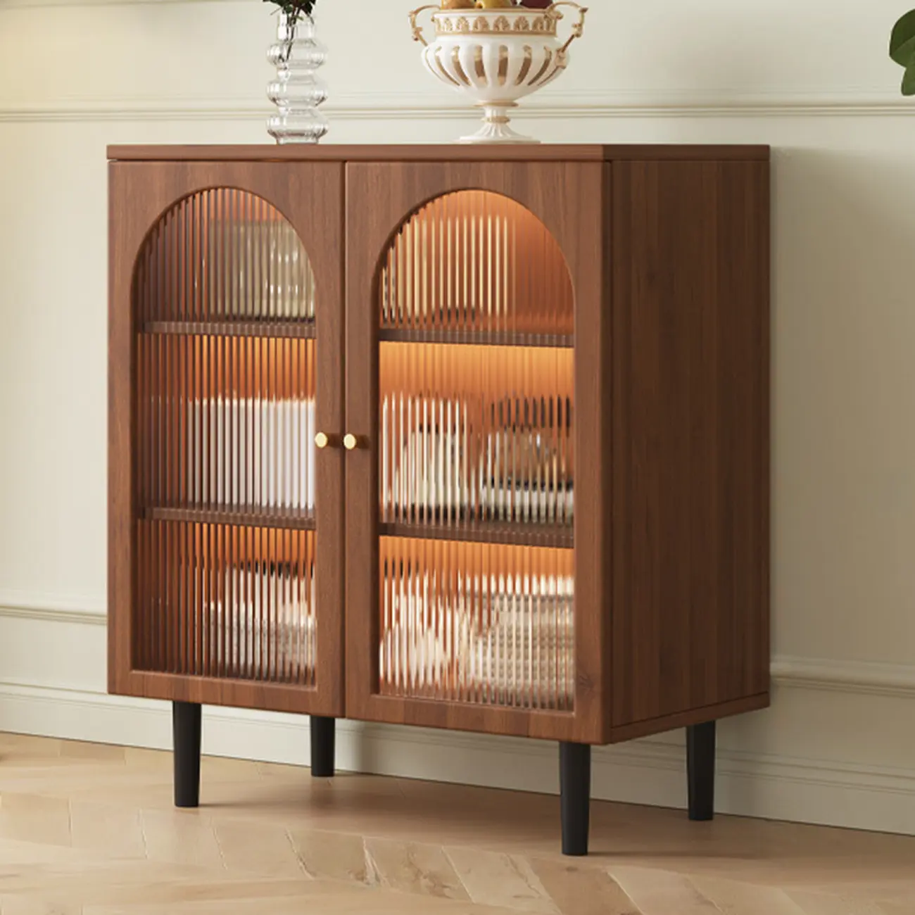 Modern Wood Buffet with Glass Doors