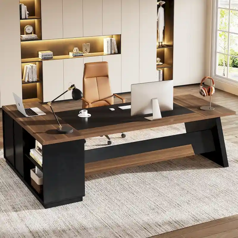 78.7-inch L Shaped Executive Desk with Drawers and Lateral File Cabinet