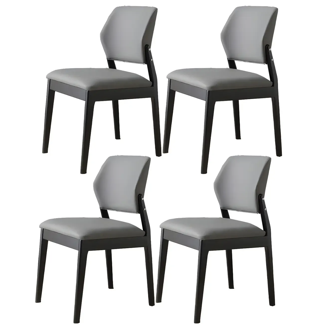 Modern Wood Faux Leather Beige Low Back Dining Chair