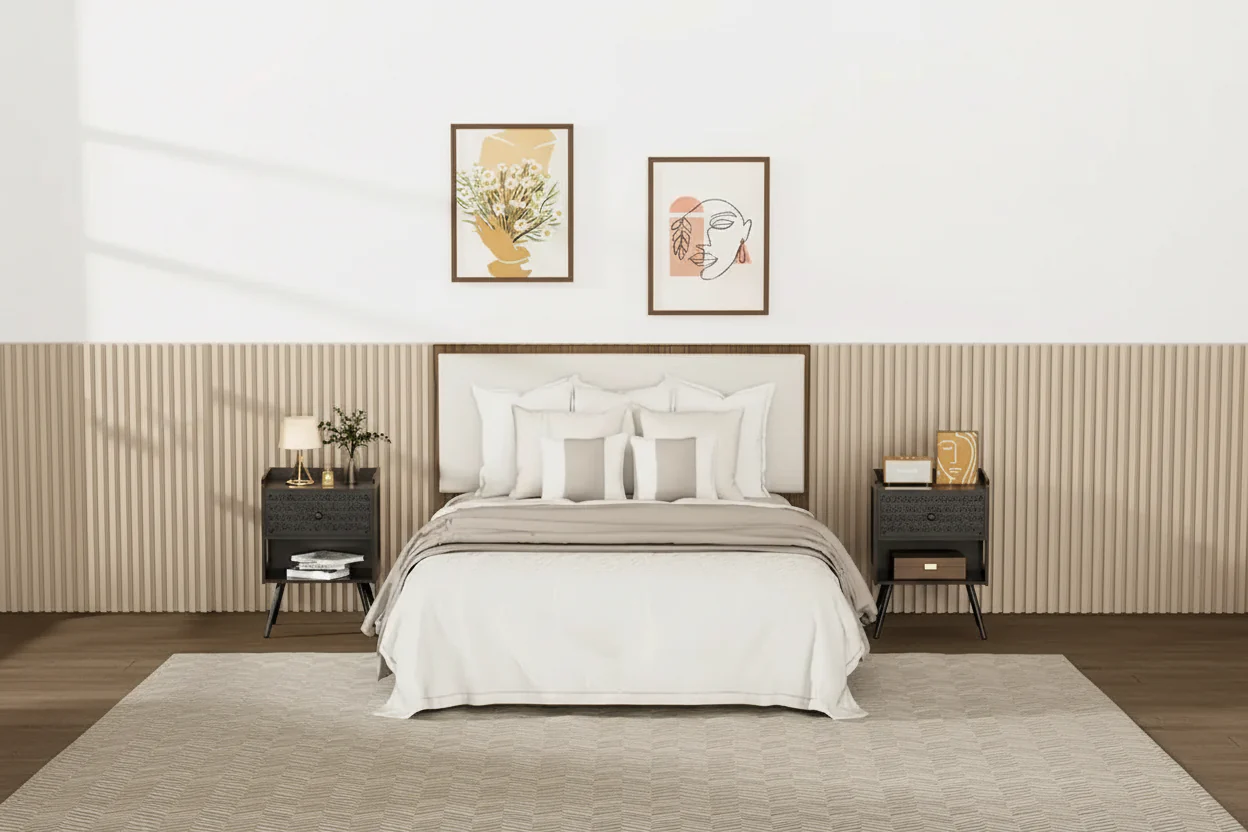 Wooden Nightstand with Metal Legs