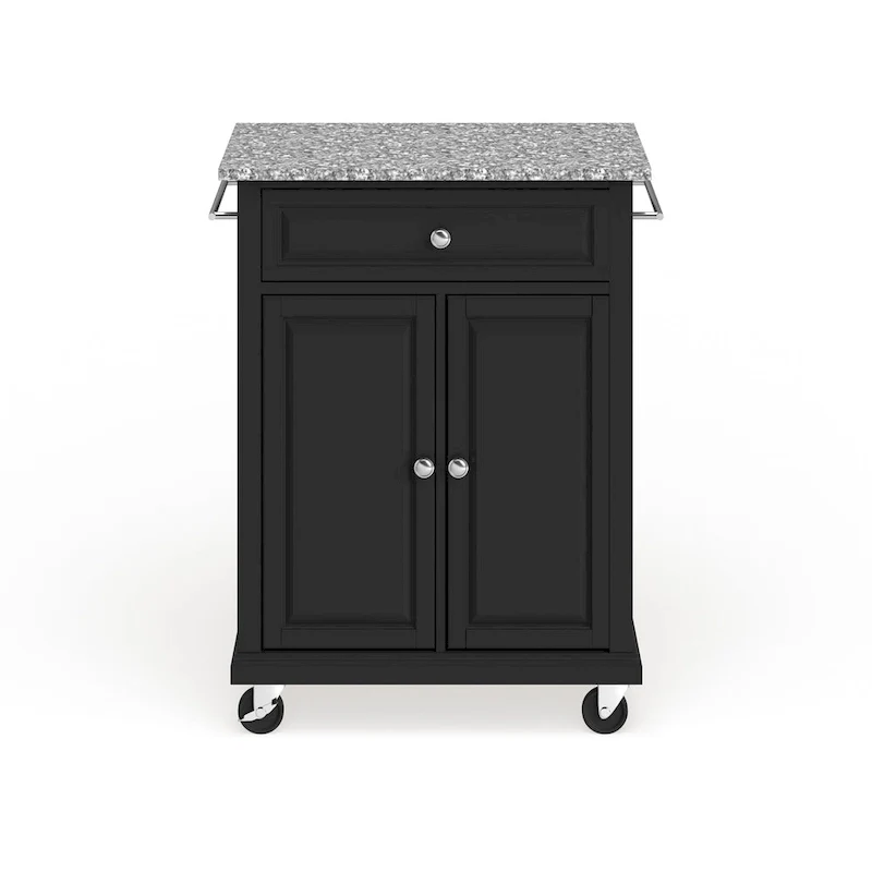 Crosley Compact Gray Granite Top Cart/ Island in Black Finish - 18d x 31w x 35.5h