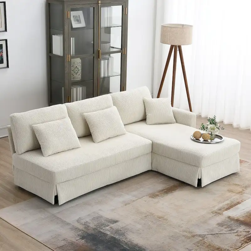 Modern 4-Seat L-Shaped Convertible Sofa with Reversible Chaise and Pillows