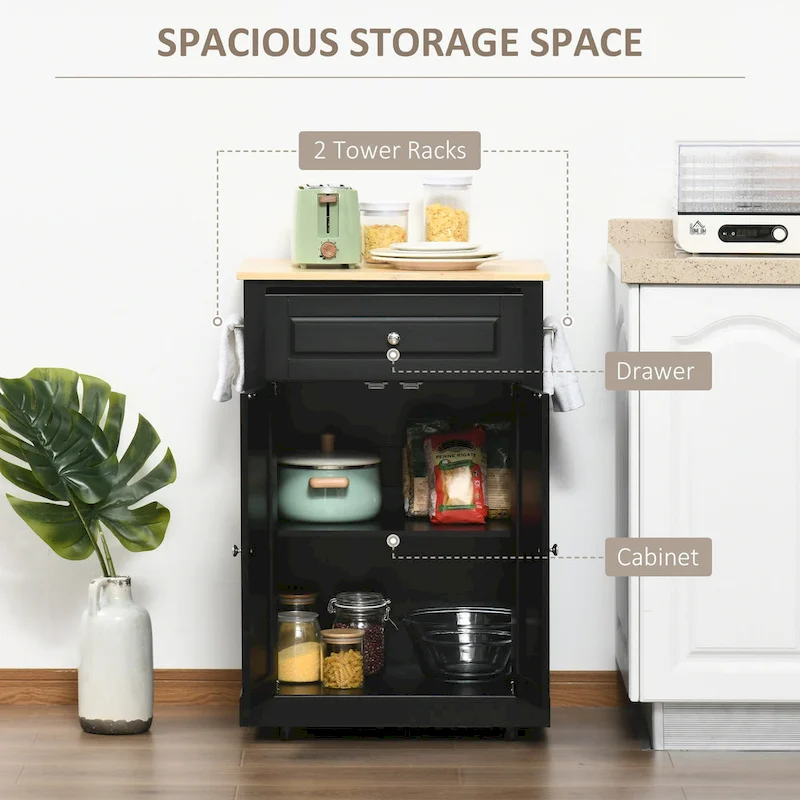 Rolling Kitchen Island Cart with Drawer and Cabinet - Black/Grey/Cream White