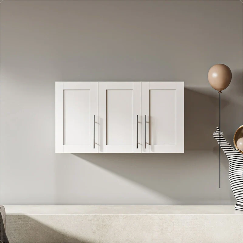 White Wall Mounted Storage Cabinet, Stackable, Single