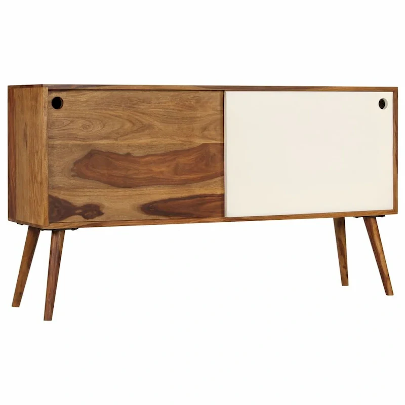 Brown & White Solid Sheesham Wood Sideboard with 2 Sliding Doors