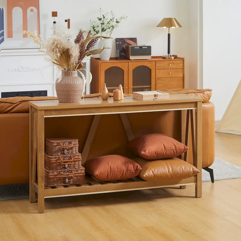 HOMCOM Farmhouse Console Table with Storage Shelf