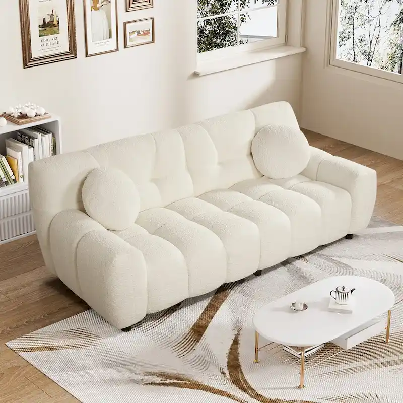 Teddy Boucle 2-Seat Cloud Deep Seat Sofa Couch for Living Room, Bedroom