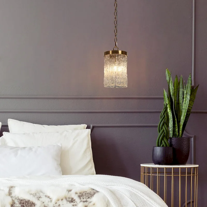 Uolla Modern Glam Brass 1-Light Textured Glass Mini Pendant for Bedroom - D6.9 * H11.4