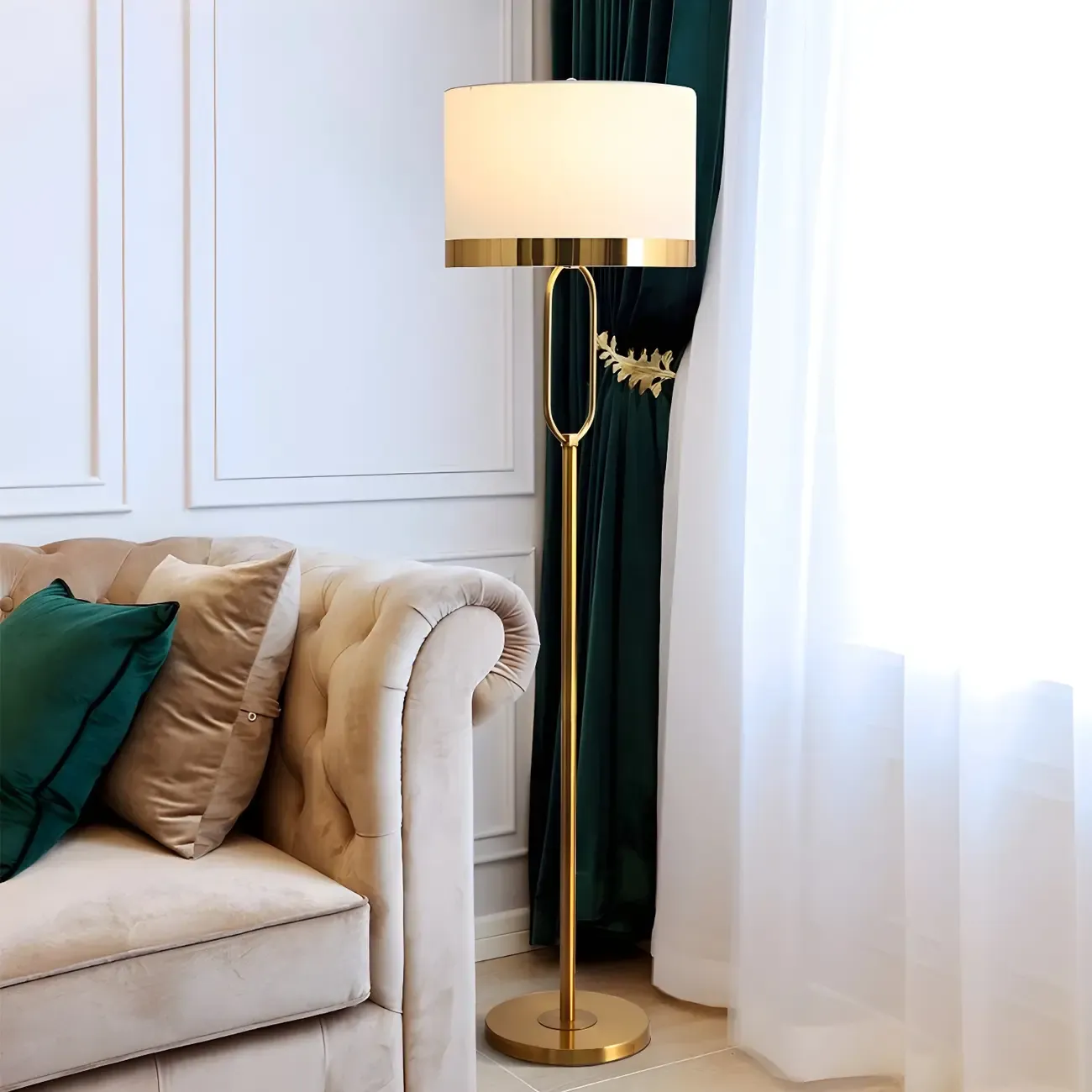 Modern Gold Drum Floor Lamp for Living Room