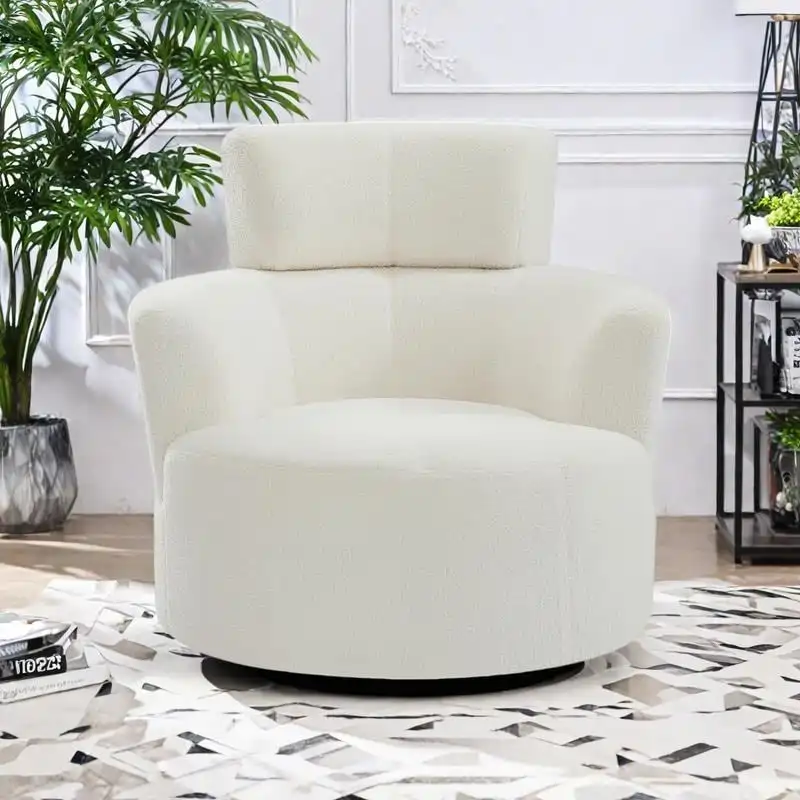 Polyester Barrel Swivel Chair with 360 Rotation, and Adjustable Headrest & Berber Fleece Upholstery - 320lb Capacity