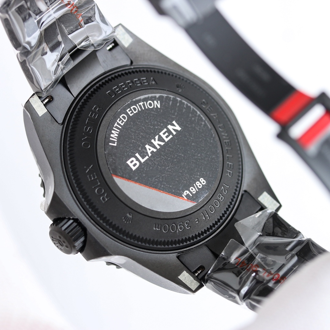 Caseback of Blaken limited edition replica showing serial number and red line