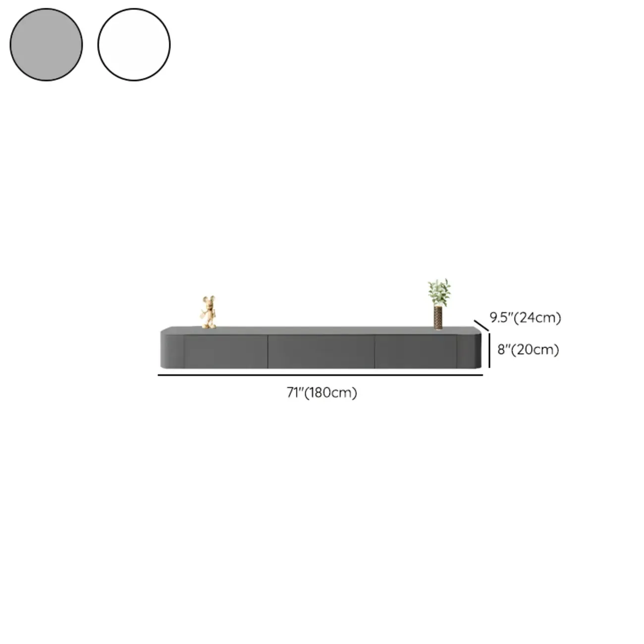 87 Grey Solid Wood Long Floating TV Stand with Drawers