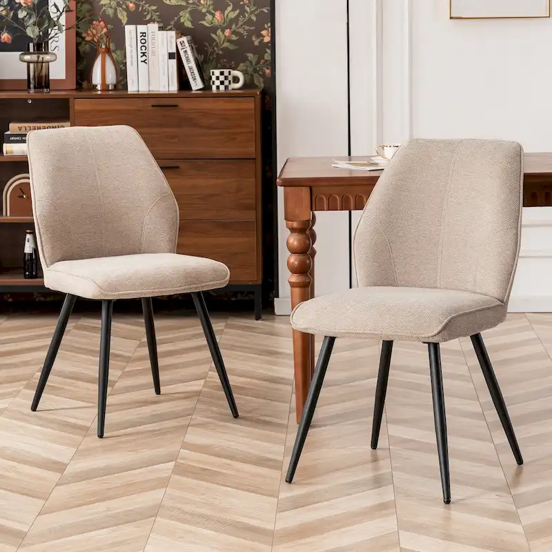 Mid Century Modern Armless Fabric Dining Room Chairs Set of 2